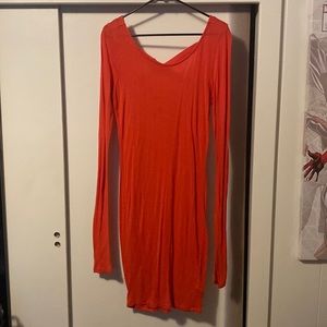 Coral long sleeve dress open back with crisscross medium